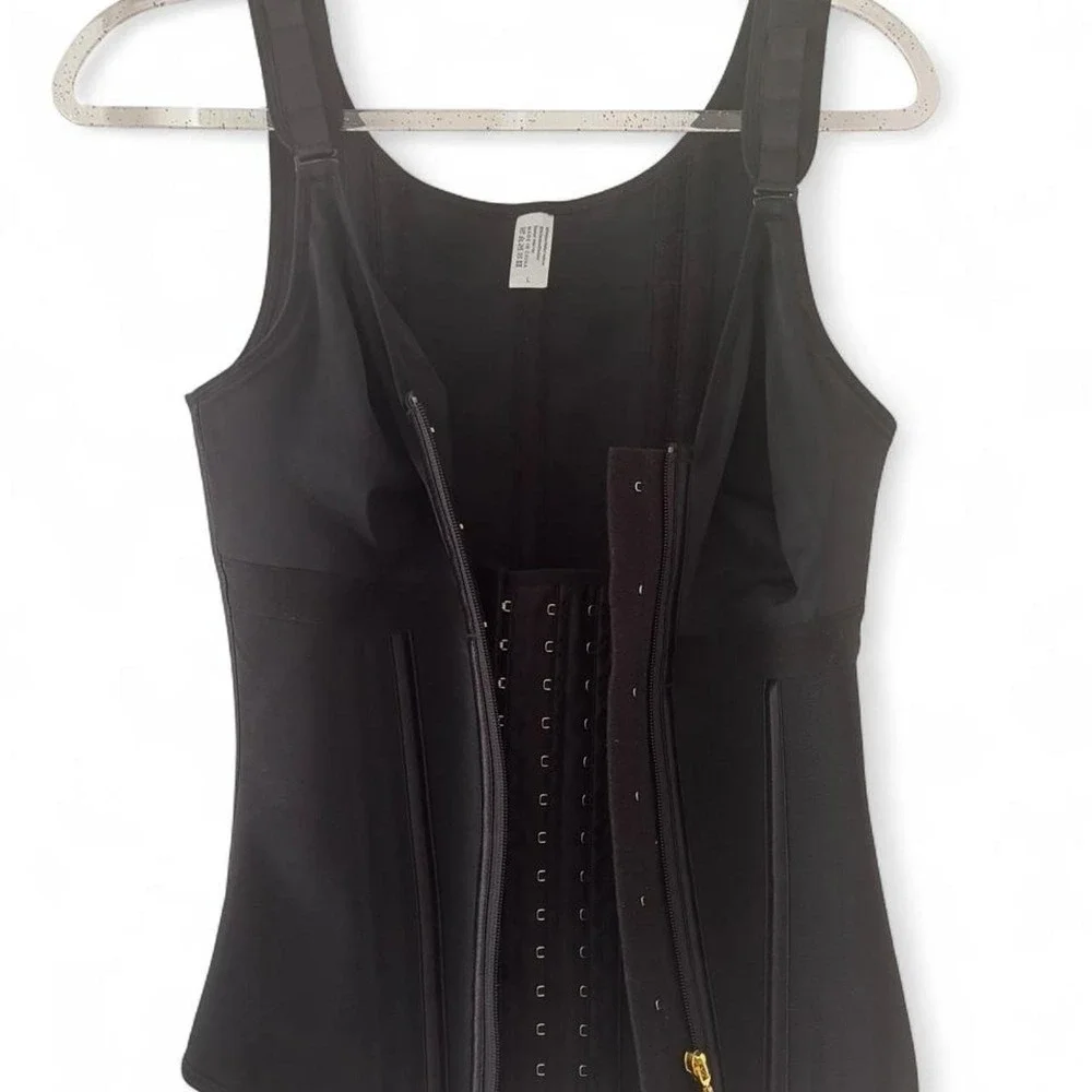 Triple Compression Black Faja Shapewear Vest Size L | Zip & Hook Waist Trainer